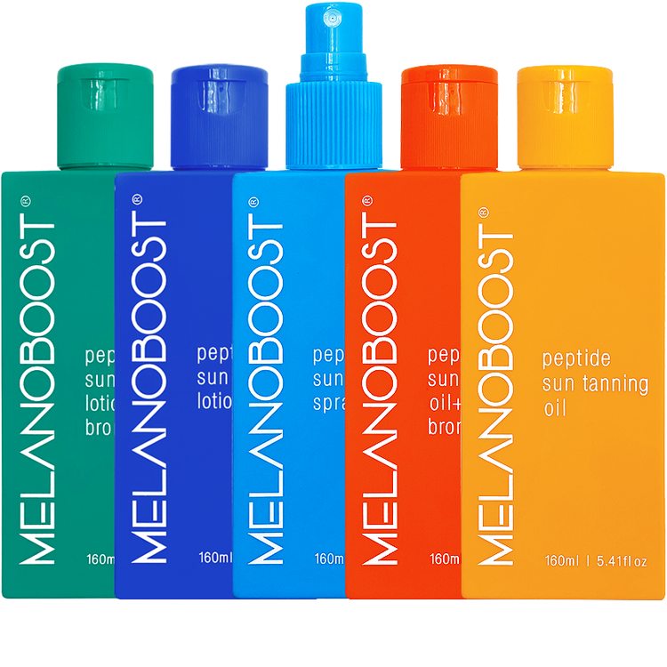 MELANOBOOST PEPTIDE SUN TANNING OILS + LOTIONS + SPRAYS U.S MELANOBOOST